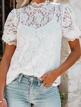 Load image into Gallery viewer, Pre-Order White High Neck Lace Short Sleeve Blouse