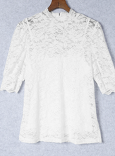 Load image into Gallery viewer, Pre-Order White High Neck Lace Short Sleeve Blouse