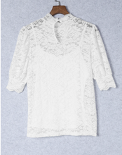 Load image into Gallery viewer, Pre-Order White High Neck Lace Short Sleeve Blouse