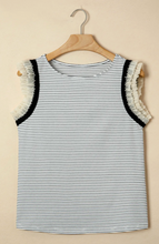 Load image into Gallery viewer, Pre-Order Black Stripe Contrasted Ruffle Trim Casual Tank Top