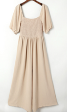 Load image into Gallery viewer, Pre-Order Short Bubble Sleeve Smocked Wide Leg Jumpsuit