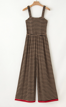 Load image into Gallery viewer, Pre-Order Brown Stripe Square Neck Shirred Wide Leg Jumpsuit