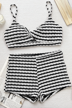 Load image into Gallery viewer, Pre-Order Black Stripe Textured Knit Twisted Bikini High Waist Shorts 2pcs Swimsuit