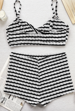 Load image into Gallery viewer, Pre-Order Black Stripe Textured Knit Twisted Bikini High Waist Shorts 2pcs Swimsuit