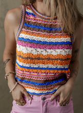 Load image into Gallery viewer, Pre-Order Dark Blue Striped Textured Knit Crew Neck Sweater Vest