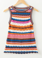 Load image into Gallery viewer, Pre-Order Dark Blue Striped Textured Knit Crew Neck Sweater Vest
