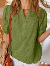 Load image into Gallery viewer, Pre-Order Lace Crochet V Neck Half Sleeve Embroidery Button Down Blouses Casual Shirts