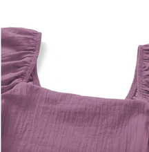 Load image into Gallery viewer, Pre-Order Purple Square Neck Ruched Puff Sleeve Romper