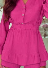 Load image into Gallery viewer, Pre-Order Rose Textured Tiered Ruffled Buttoned Long Sleeve Romper