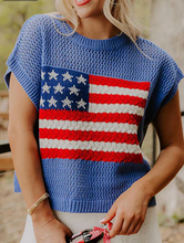 Load image into Gallery viewer, Pre-Order Flag Graphic Short Sleeve Sweater Top