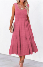 Load image into Gallery viewer, Pre-Order Rose Shirred Pleated Square Neck Sleeveless Midi Dress