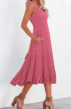 Load image into Gallery viewer, Pre-Order Rose Shirred Pleated Square Neck Sleeveless Midi Dress