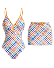 Load image into Gallery viewer, Pre-Order Yellow Plaid Spaghetti Straps Lace Up Pool Party Swim Set