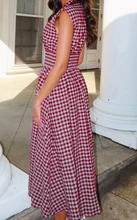 Load image into Gallery viewer, Pre-Order Red Plaid Print Full Zipper Cinched Waist Fit Flare Sleeveless Maxi Dress
