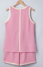 Load image into Gallery viewer, Pre-Order Pink Stripe Textured Contrast Trim Casual Tank and Shorts Set