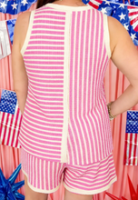 Load image into Gallery viewer, Pre-Order Pink Stripe Textured Contrast Trim Casual Tank and Shorts Set