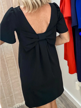 Load image into Gallery viewer, Pre-Order Black Bow Decor Backless Short Sleeve Shift Mini Dress