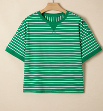 Load image into Gallery viewer, Pre-Order Stripe Ribbed Patchwork Seam Detail Half Sleeve Tee