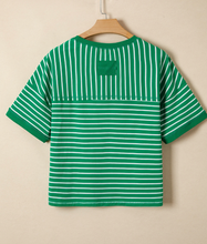 Load image into Gallery viewer, Pre-Order Stripe Ribbed Patchwork Seam Detail Half Sleeve Tee