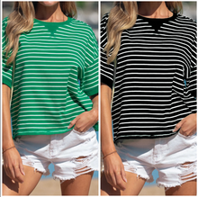 Load image into Gallery viewer, Pre-Order Stripe Ribbed Patchwork Seam Detail Half Sleeve Tee