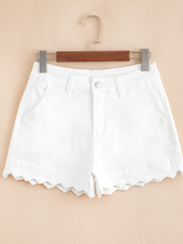 Load image into Gallery viewer, Pre-Order White Scalloped Hemline Acid Wash High Waist Denim Shorts