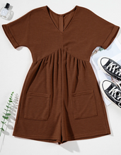 Load image into Gallery viewer, Pre-Order Coffee Solid Color Knit V Neck Zipped Loose Romper
