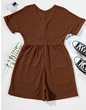 Load image into Gallery viewer, Pre-Order Coffee Solid Color Knit V Neck Zipped Loose Romper