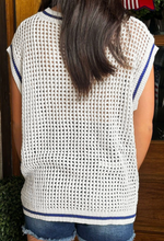 Load image into Gallery viewer, Pre-Order White USA Flag Eyelet Knitted Cap Sleeve Sweater Top