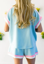 Load image into Gallery viewer, Pre-Order Striped Trim Casual Tee Drawstring Shorts 2pcs Set