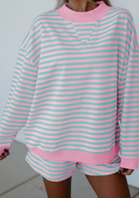 Load image into Gallery viewer, Pre-Order Stripe Oversize Mock Neck Sweatshirt and Shorts Set