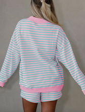 Load image into Gallery viewer, Pre-Order Stripe Oversize Mock Neck Sweatshirt and Shorts Set