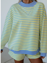 Load image into Gallery viewer, Pre-Order Stripe Oversize Mock Neck Sweatshirt and Shorts Set