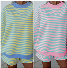 Load image into Gallery viewer, Pre-Order Stripe Oversize Mock Neck Sweatshirt and Shorts Set