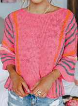 Load image into Gallery viewer, Pre-Order Rose Striped Detail Wide Sleeve Lightweight Knitted Sweater