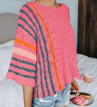 Load image into Gallery viewer, Pre-Order Rose Striped Detail Wide Sleeve Lightweight Knitted Sweater