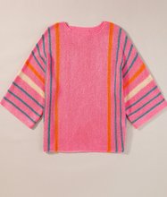 Load image into Gallery viewer, Pre-Order Rose Striped Detail Wide Sleeve Lightweight Knitted Sweater