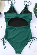Load image into Gallery viewer, Pre-Order Eyelet Textured Contrast Trim Spaghetti Straps Teddy Swimsuits (Copy)