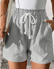 Load image into Gallery viewer, Pre-Order Gray Stripe Lace-up Elastic Waist Casual Pocketed Shorts