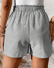 Load image into Gallery viewer, Pre-Order Gray Stripe Lace-up Elastic Waist Casual Pocketed Shorts