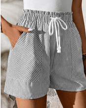 Load image into Gallery viewer, Pre-Order Gray Stripe Lace-up Elastic Waist Casual Pocketed Shorts