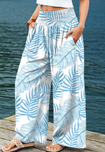 Load image into Gallery viewer, Pre-Order Sky Blue Geometric/ Floral/ Botanic Print Shirred Waistband Wide Leg Pants