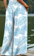 Load image into Gallery viewer, Pre-Order Sky Blue Geometric/ Floral/ Botanic Print Shirred Waistband Wide Leg Pants