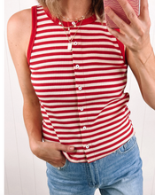 Load image into Gallery viewer, Pre-Order Red Stripe Buttoned Ribbed Knit Tank Top