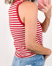 Load image into Gallery viewer, Pre-Order Red Stripe Buttoned Ribbed Knit Tank Top