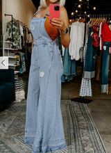 Load image into Gallery viewer, Pre-Order Mist Blue Retro Distressed Button Adjustable Straps Denim Overall Jumpsuit