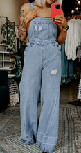 Load image into Gallery viewer, Pre-Order Mist Blue Retro Distressed Button Adjustable Straps Denim Overall Jumpsuit