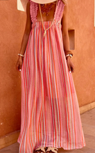 Load image into Gallery viewer, Pre-Order Pink Stripe Ruffled Straps Ribbon Knot Flowy Vacation Maxi Dress
