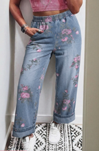 Load image into Gallery viewer, Pre-Order Beau Blue Floral Print Elastic Waist Pull On Casual Jeans