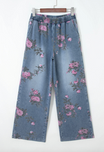 Load image into Gallery viewer, Pre-Order Beau Blue Floral Print Elastic Waist Pull On Casual Jeans