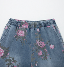 Load image into Gallery viewer, Pre-Order Beau Blue Floral Print Elastic Waist Pull On Casual Jeans